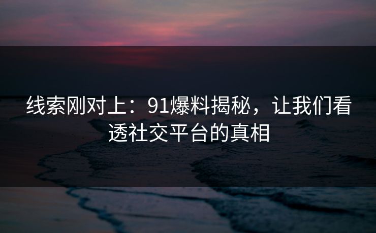 线索刚对上：91爆料揭秘，让我们看透社交平台的真相